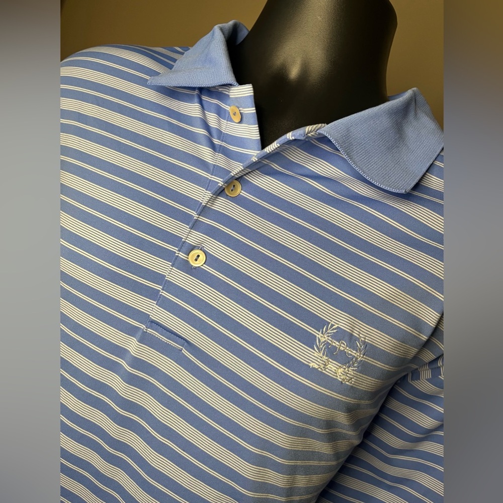 Peter Millar Summer Comfort Polo Shirt Mens 2XL Performance Blue White Striped